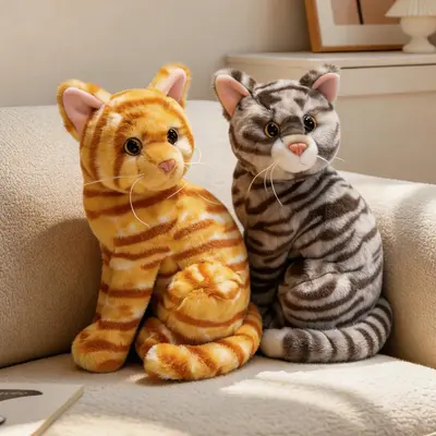 Sitting and Lying Cat Plush Toy, Tabby and Blue Cat Comfort Doll