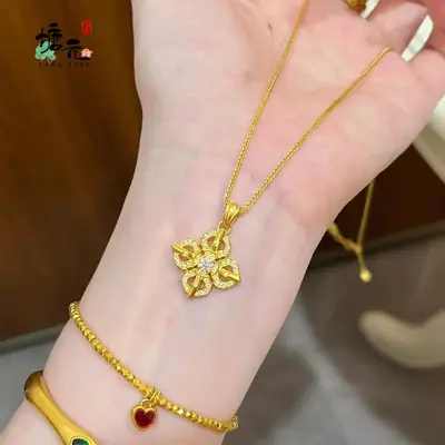 Chinese style gold Dorje pendant, diamond inlaid, women's - 5