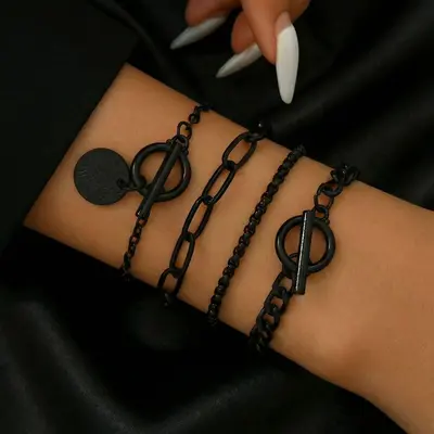 Mehrschichtige Halskette mit Herzanhänger für Damen, Schwarz, minimalistisches Design mit OT-Verschluss, modische elegante Halskette für Frauen, grenzüberschreitend - 13