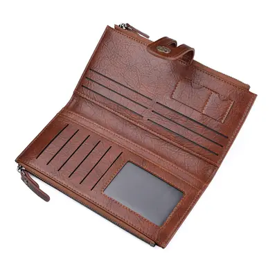 Men's Long PU Wallet with Snap Closure and Retro Zipper - 4