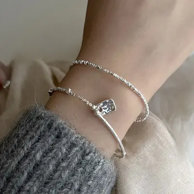 Pearl silver bracelet, S925 sterling, natural irregular, minimalist