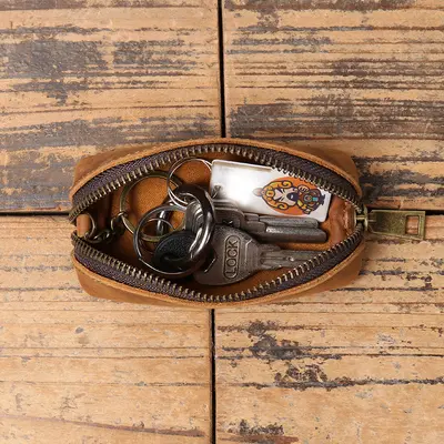 Genuine Leather Men's Coin Wallet with Crazy Horse Leather Key Case and Cowhide Hand Stora - 5