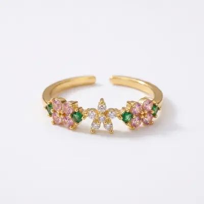 Grenzüberschreitender Bestseller im INS-Stil, Zirkon-Blüten-einlegearbeit, verstellbarer lebendiger Ring für Frauen, süßer und niedlicher Blumenmuster, eleganter Ring