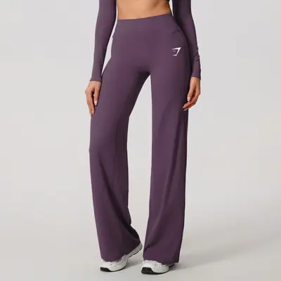 Wide-Leg Yoga Pants Soft Fleece High-Waisted