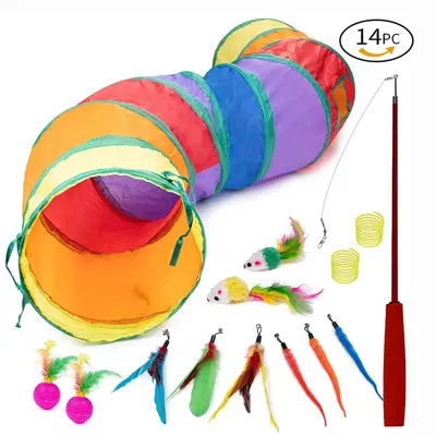 Cat Toy Set 21 Pieces with Cat Tunnel, Feather Wand and Mice - 11