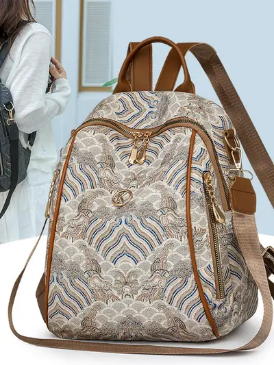 Ethnic-Style Dual-Use Shoulder and Backpack Women's Bag - 1