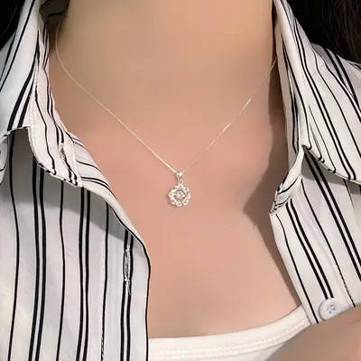 S999 saf gümüş kolye, zirkon, taze stil, kız çocukları için - 4