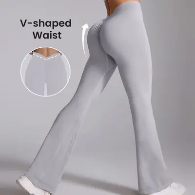 Muyao High-Waist Tummy Control Yoga Pants for Women, Deep V, Flared Leg
