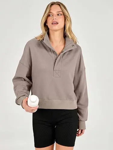 Henley Collar Long Sleeve Sweatshirt, Soft Casual Fit, Autumn Winter