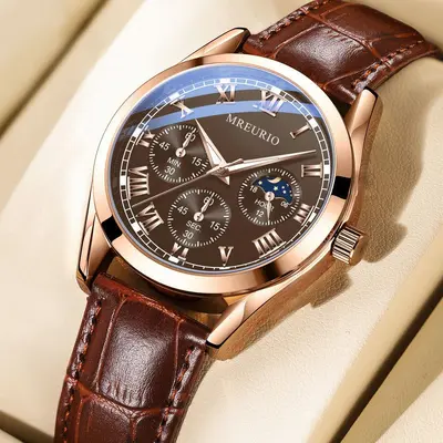 Live-Verkaufs-Hit Business Herrenuhr Herrenarmbanduhr Lederarmband Quarz Export Hersteller Lagerbestand Großhandel Dropshipping