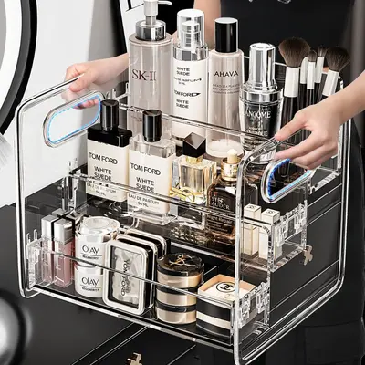 Cosmetics Storage Box Desktop Vanity Transparent Acrylic Tiered Multi-layer Perfume Lipstick Skincare Organizer Shelf