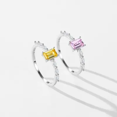 Modian S925 Gümüş Pembe Zirkon Yüzük Şeker Küpü - 5