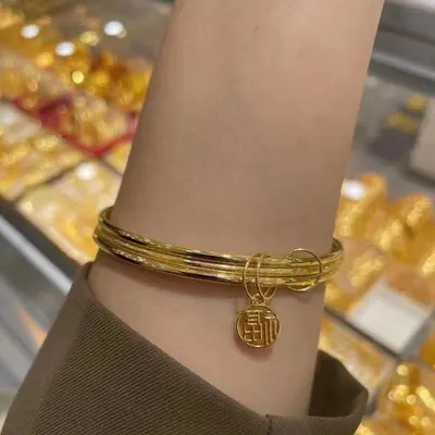 Sansheng Sansheng imitation gold bracelet for women imitation gold color blessing bracelet thin and simple - 2