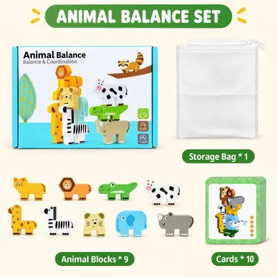 Kinder-Lernspielzeug: Holz-Tier-Balanceboot-Bausteine - 8