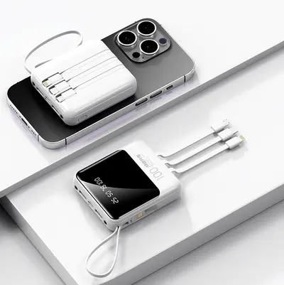 Cross-border Power Bank 20000mAh High Capacity Mini Portable Mobile Charger with Built-in Cable Customizable