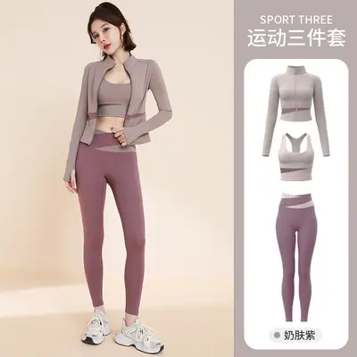 Kadın spor seti, yoga, fitness, koşu taytı, UV koruma üst - 10