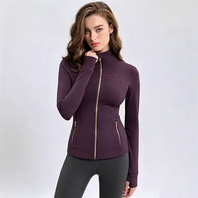 Define Jacket New Style Stand-Collar Yoga Wear for Women, Nylon-Spandex Double-Sided Brushed Zip-Up Jacket, Women's Athletic Top - 7