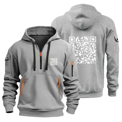 Men's Hooded Zip-Up Fleece Sweatshirt with QR Code Design - 11