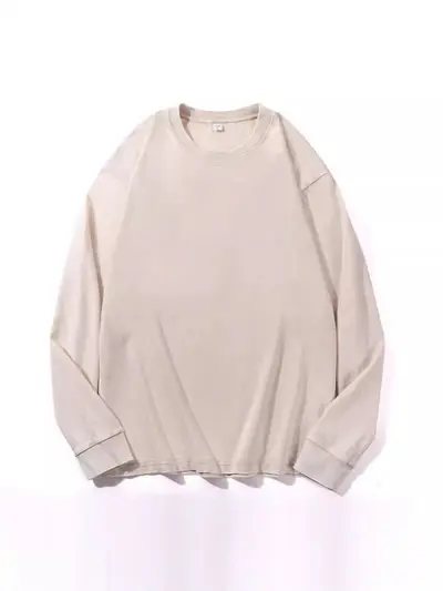 Langarm-T-Shirt aus reiner Baumwolle, gewaschen, Kordelzug, Oversize-Retro-Schnitt