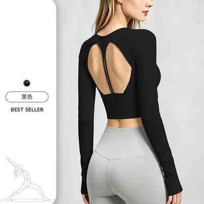 Women's fitness yoga top long sleeve open back - 9