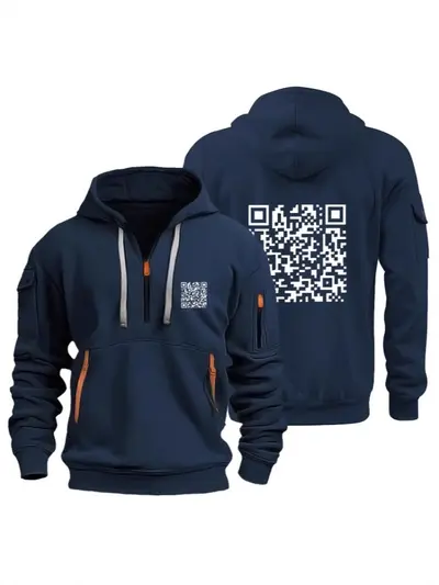 Трансграничный популярный дизайн QR-кода: новая мужская повседневная толстовка-куртка с капюшоном, флисовая толстовка на молнии