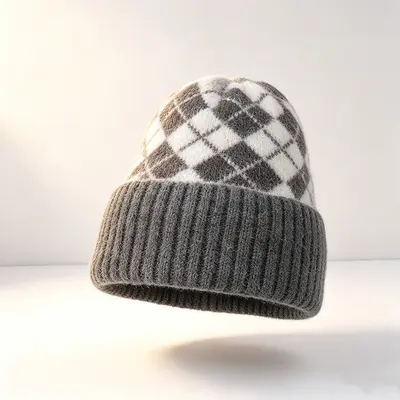 Koreanische karierte Jacquard-Strickmütze, winddicht, Damen - 12