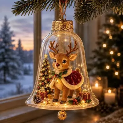 Tragbare Mini-Weihnachtsszene mit leuchtender Glockenfigur als Dekoration - 2