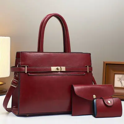 Dreiteiliges Handtaschen-Set mit Formstruktur, schlichter Damenstil - 8