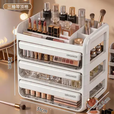 桌面高级化妆品收纳盒透明亚克力抽屉式梳妆台桌上分隔整理置物架 - 10