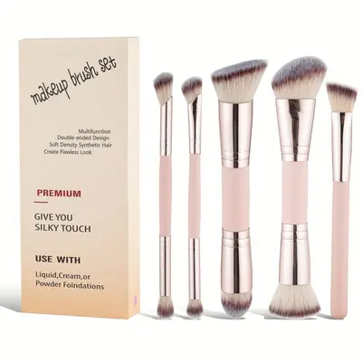 Grenzüberschreitend neues Doppelkopf-Foundation- und Rouge-Pinsel mit weichen Borsten, Make-up-Werkzeug, Konturpinsel, Puderpinsel, Schminkpinsel-Set
