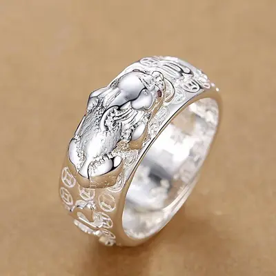 Pure silver S990 Pixiu ring, pomegranate detail, trendy - 12