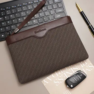 Men's Clutch Bag, Large Capacity, Korean Style Woven Pattern Business Bag - 7
