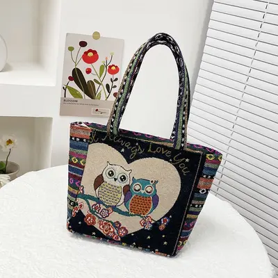 Damen-Einkaufstasche groß, bestickt, tägliche Stofftasche - 12