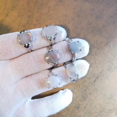 Assorted natural stone rings, mixed set - 13