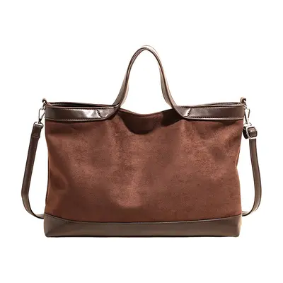 Large-Capacity Suede-Look Tote Bag with Single Shoulder Strap for Commuting - 8