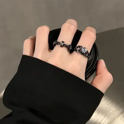 Geometrischer Schwarzkristall-Ring, offenes Design - 8