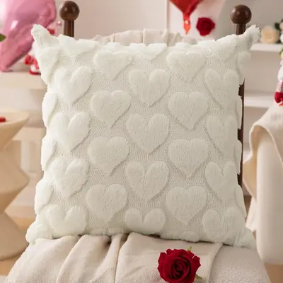 Cross-border Valentine's Day Plush Pillow Cover Heart Embroidery Jacquard Cushion Living Room Sofa Holiday Decoration Pillow Case - 4