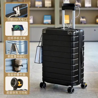 Zipper Suitcase with Combination Lock and Brake Wheels - 7