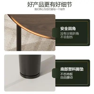 Round Glass Side Table with Wood Grain, for Small Apartments