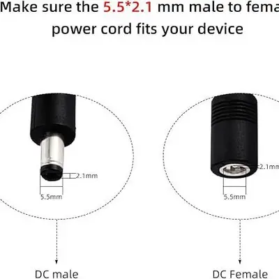 DC5521/5525 18AWG male-female extension cable for security cameras