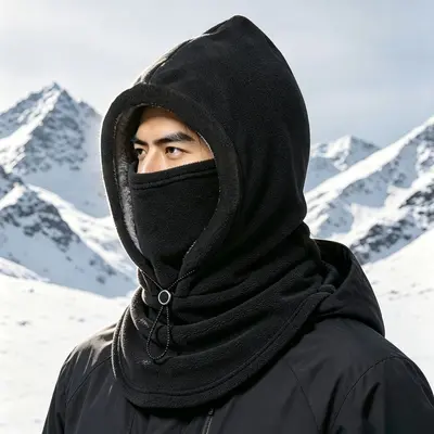 Polar astarlı 3'ü 1 arada kış şapkası, rüzgar geçirmez, yüz ve boyun koruyucu