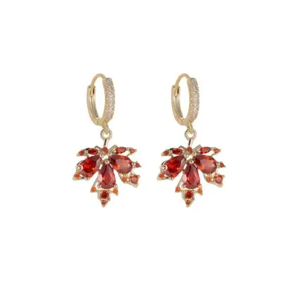 Red Maple Leaf Earrings for Women, Retro Style