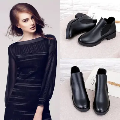 Damen-Martin-Stiefeletten, schwarz, runde Spitze, Herbst