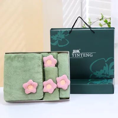 Mercan velvet towel bath towel gift box four-piece shower cap hand towel set wedding gift company annual meeting gift - 5