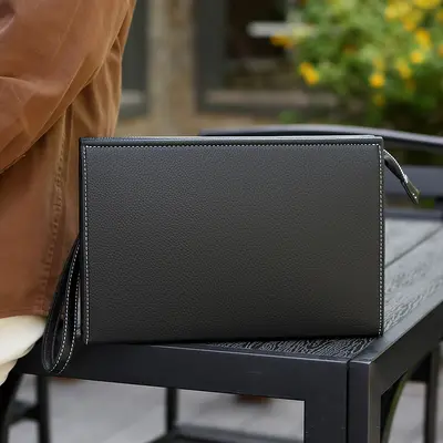 Men's Soft Leather Clutch Bag, Envelope Style Business Handbag - 7