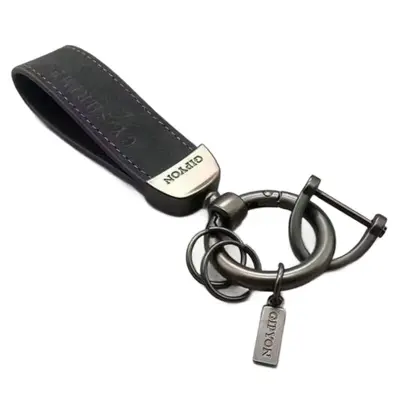 Genuine Leather Men's Car Keychain with Metal Key Ring