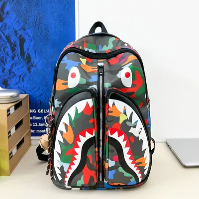 Großer Schulrucksack mit Haifisch-Print, Unisex Freizeitrucksack - 11