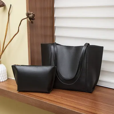 Women's Solid Color Large Tote Bag with Detachable Inner Pouch Korean Style - 7