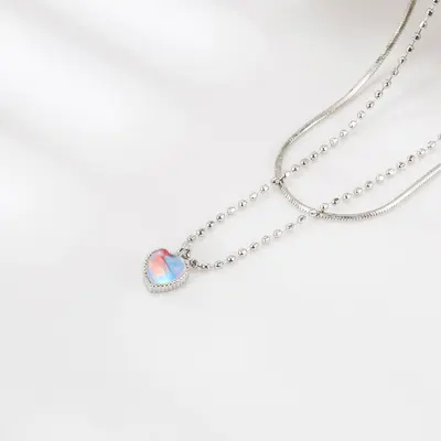 Double-Layer Heart Necklace, Women's Collarbone Chain - 4