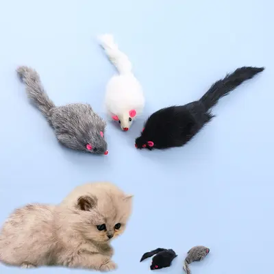 Rabbit Fur Mouse Cat Toy with Built-in Rattle, Chew-Resistant - 2